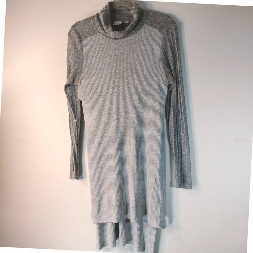 Anthropologie Postmark Grey Ribbed Cowl Neck Tunic High Low Side Slit Small